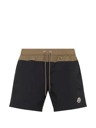 Moncler Colour-block Drawstring Swim Shorts In Black