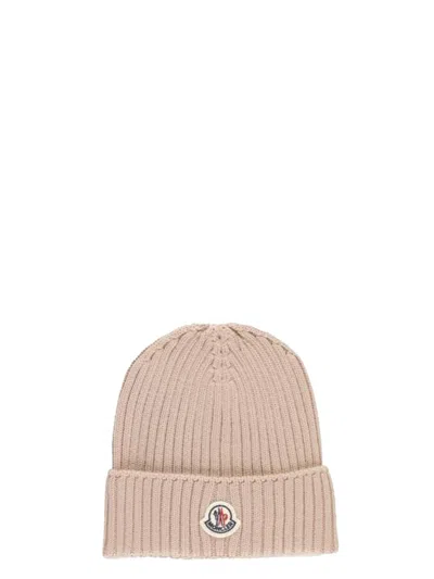Moncler Unisex Logo Beanie Hat For Kids In Pink
