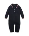 Moncler Unisex Tricolor Trimmed Cotton Piquet Romper - Baby In Blue