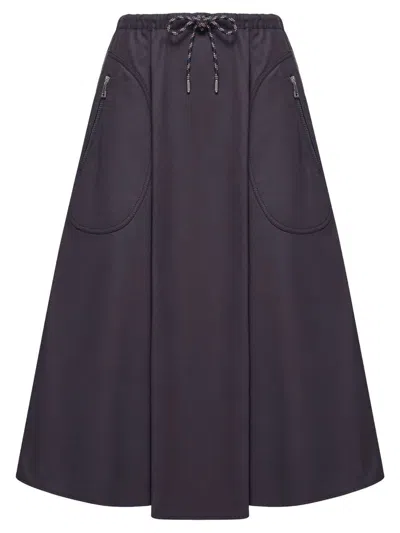 Moncler Utility Midi Skirt With Contrasting Drawstring Tie And Pockets Clothing In Blue