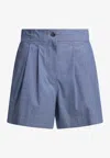 Moncler Women Light Blue Chambray Cotton Shorts, 26 Luxury Shorts For Women Darveys In Blue