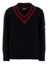 Moncler Dark Blue Wool Blend Sweater In Blue