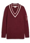 Moncler Burgundy Padded V-neck Sweater In Burgundy