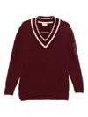 Moncler V-neck Sweater In Burgundy
