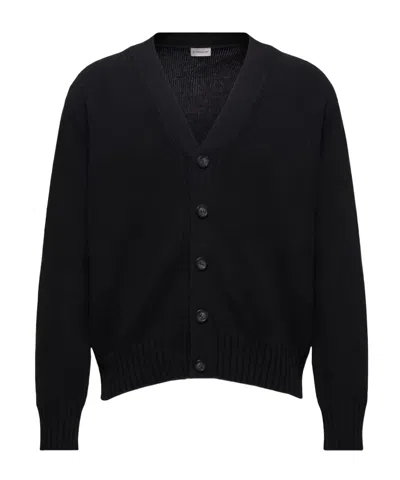 Moncler V-neck Wool Cardigan In Black