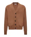 Moncler Logo Patch Virgin Wool Cardigan In Brown