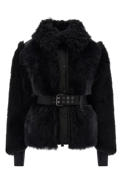 Moncler Belted Waist Down Jacket With High Collar In Black