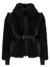 Moncler Belted Waist Down Jacket With High Collar In Black