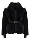 Moncler Valdivian Shearling Belted-waist Faux-fur Jacket In Black