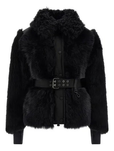 Moncler Valdivian Shearling Belted-waist Faux-fur Jacket In Black
