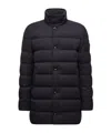 Moncler Vallonpierre Hooded Long Down Jacket In Blue