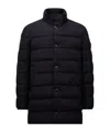 Moncler Vallonpierre Wool Long Down Jacket In Blue
