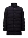 Moncler Vallonpierre Wool Long Down Jacket In Blue