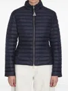 Moncler Quilted Zipped Down Jacket In Navy Blue Polyamide In Blau