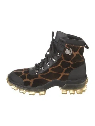 Pre-owned Moncler Velvet Animal Print Hiking Boots In Black