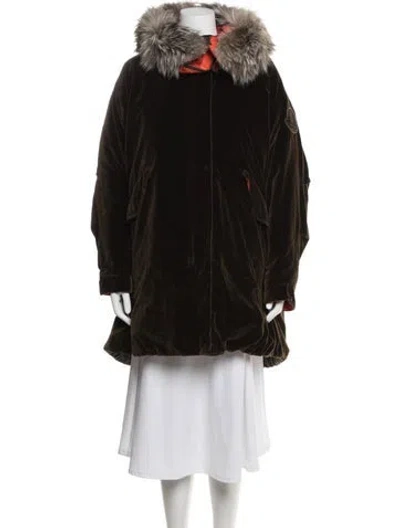 Pre-owned Moncler Velvet Down Coat In Green