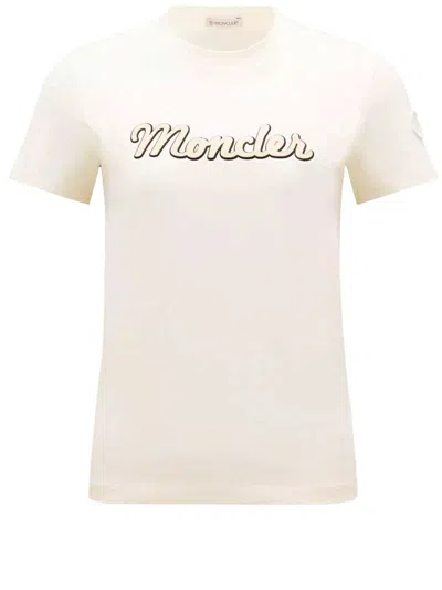Moncler Velvet Effect White Crew-neck T-shirt For Women