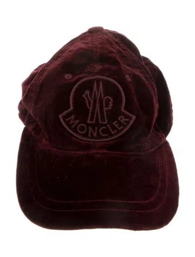 Pre-owned Moncler Velvet Embroidered Baseball Cap In Burgundy