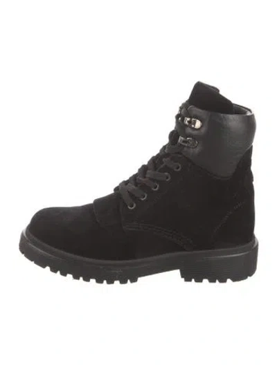 Pre-owned Moncler Velvet Leather Trim Embellishment Combat Boots In Black