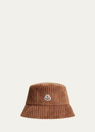 Moncler Velvet Logo Patch Bucket Hat In Brown
