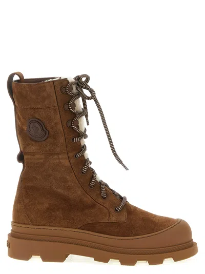 Moncler Vera High Shearling-trimmed Suede Mid-calf Boots In Brown