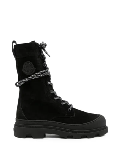 Moncler Vera High Lace-up Suede Boots In Black