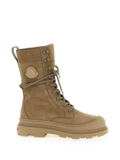 Moncler Vera High Nubuck Lace-up Boots In Brown