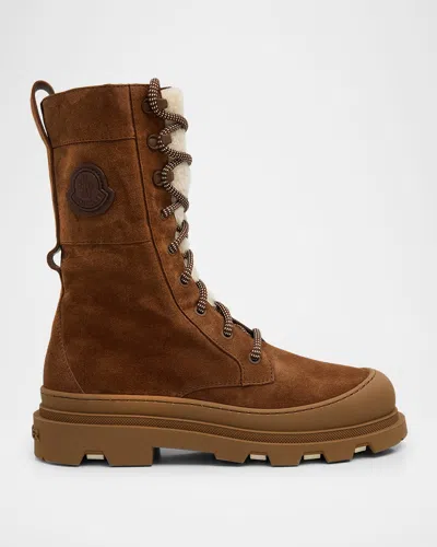 MONCLER VERA HIGH SUEDE AND SHEARLING LACE-UP BOOTS