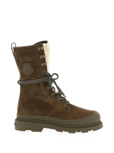 Moncler Vera High Suede & Shearling Lace-up Boots In Brown