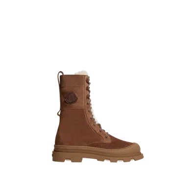 Moncler Vera High Shearling-trimmed Suede Mid-calf Boots In Brown