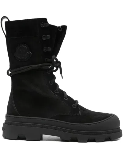 Moncler Vera Lace-up Logo-patch Boots In Black