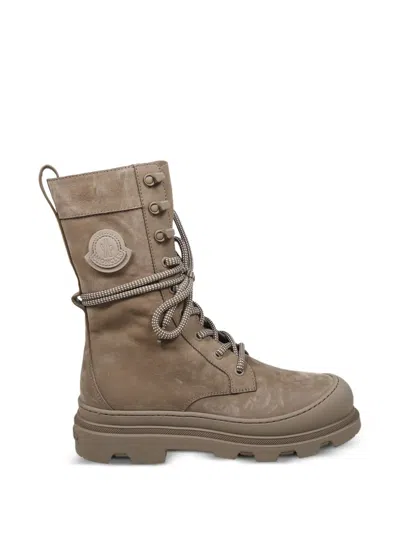 Moncler Vera Lace-up Logo-patch Boots In Brown