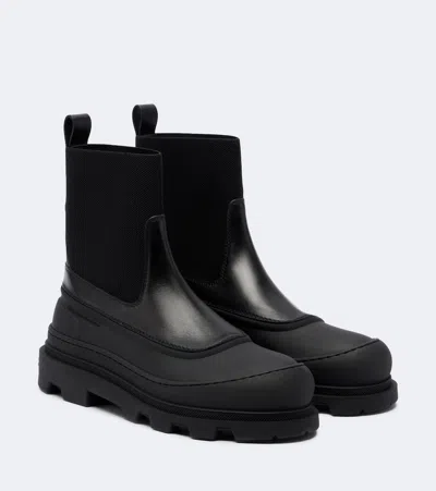 Moncler Vera Edge Rubber-trimmed Leather Ankle Boots In Black