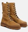 Moncler Vera Suede Combat Boots In Brown