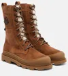 Moncler Vera Shearling Lace-up High Boots In Brown