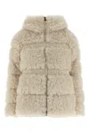 Moncler Verie Teddy Hooded Short Down Jacket In Neutral