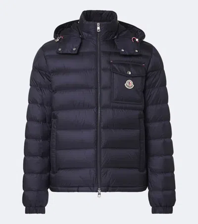 Moncler Quilted Hooded Jacket In Blue
