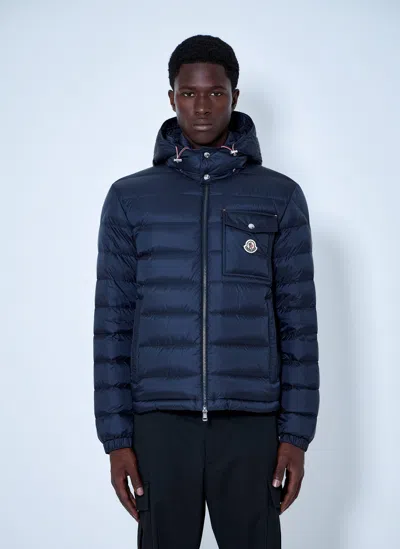 Moncler Verith Hooded Short Down Jacket In Blue