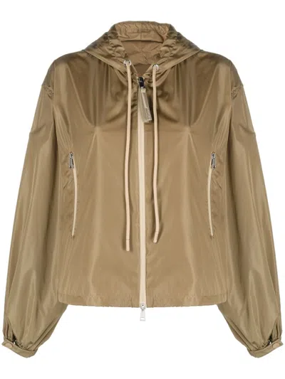 Moncler Vernois Hooded Printed Shell Jacket In Brown