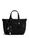 Moncler Mini Mesh And Leather Handbag With Adjustable Strap In Black