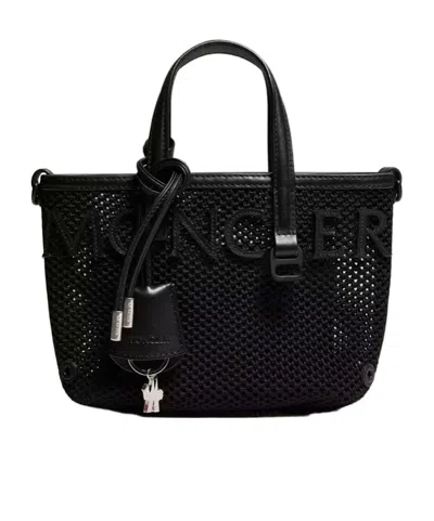 Moncler Very Mesh  Leather Tote Bag In Black