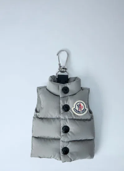 Moncler Quilted Logo-patch Keyring In Gray