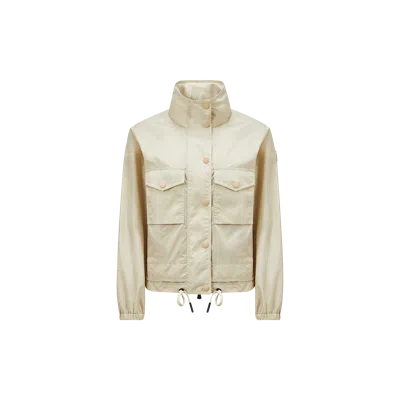 Moncler Jacket Adjustable Cuffs High Collar In Beige