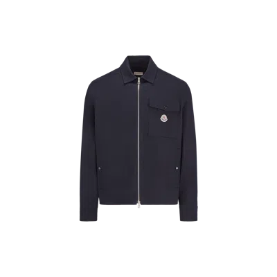 MONCLER COTTON GABARDINE ZIP-UP SHIRT JACKET BLUE