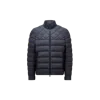 Moncler Vestes De Motard Tuile À Bordure En Cuir In Bleu