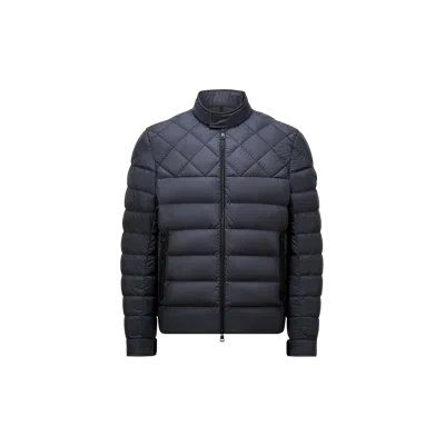 Moncler Vestes De Motard Tuile À Bordure En Cuir In Bleu