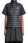 Moncler Quilted Black Vest With High Collar And Fitted Silhouette In Black