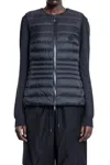 Moncler Knitted Sleeves Zip-up Jacket In Black