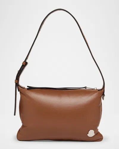 Moncler Vetta Leather Shoulder Bag In Brown