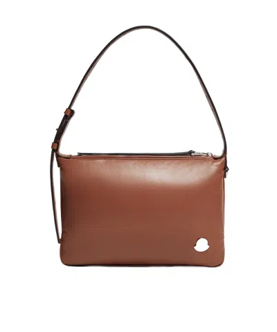 Moncler Vetta Nappa Leather Shoulder Bag In Brown